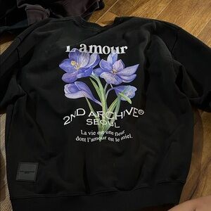 Black Sweatshirt with Purple Floral Design